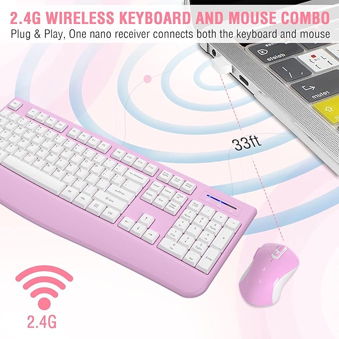 Wireless Keyboard and Mouse Combo, EDJO 2.4G Full-Sized Ergonomic Computer - Image 5
