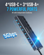 SABRENT 7-Port USB-C Hub with Power Switches, 5Gbps USB 3.2, 48W Powered Hub - Image 4