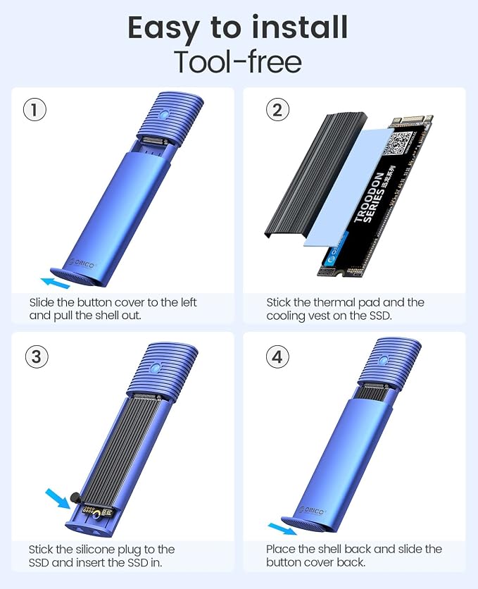 ORICO M.2 NVMe SATA SSD Enclosure Adapter Tool-Free, USB C 3.2 Gen 2 10Gbps NVMe - Image 6