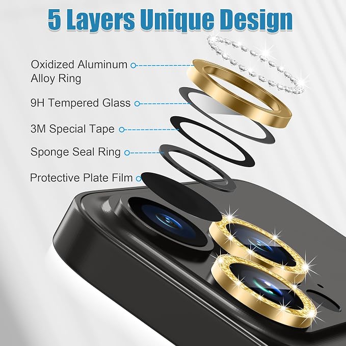 AGVEE 3+3 6 Pack for iPhone 15 Pro/Pro Max, Bling Diamond & Glitter Metal Ring - Image 7