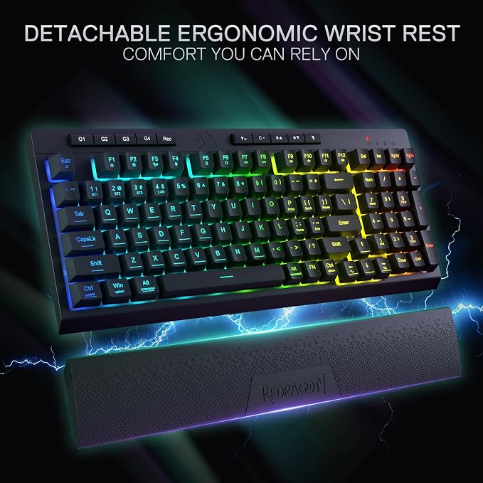 Redragon K515 PRO Shiva RGB Wireless Membrane Gaming Keyboard, 98 Keys - Image 4