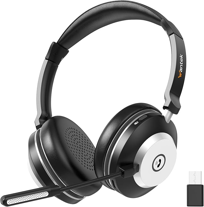 Wireless Headset with Mic for Work, 2.4G USB Dongle & Mic Mute for by Wantek