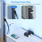 Flat Plug Power Strip Surge Protector, 5ft Ultra Thin Extension Cord - Image 3