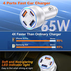 USB C Fast Car Charger, 65W 4-Port Dual USB-C & USB-A Multiport Car Phone - Image 2