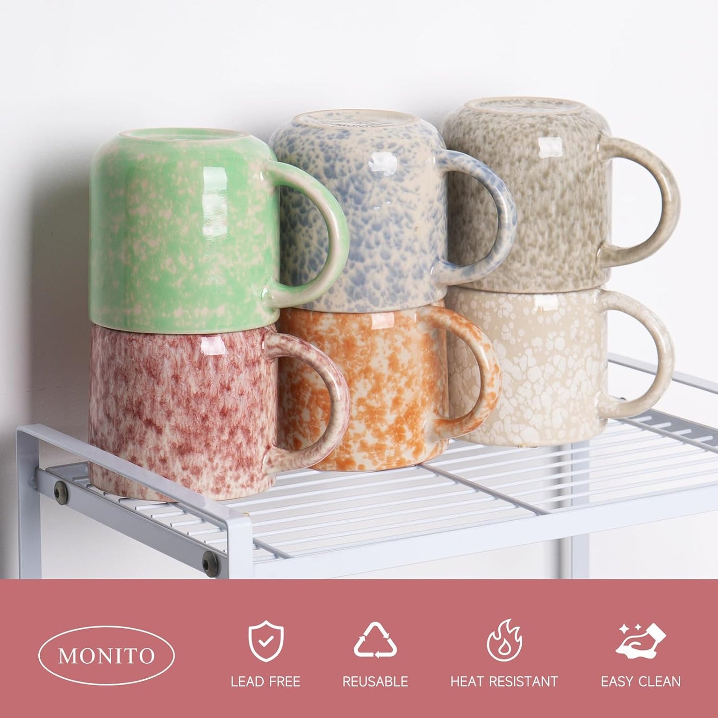 12 OZ Coffee Mugs Set of 6, Modern Coffee Mugs Set with handle for Tea/Latte/Cappuccino/Milk/Cocoa.
