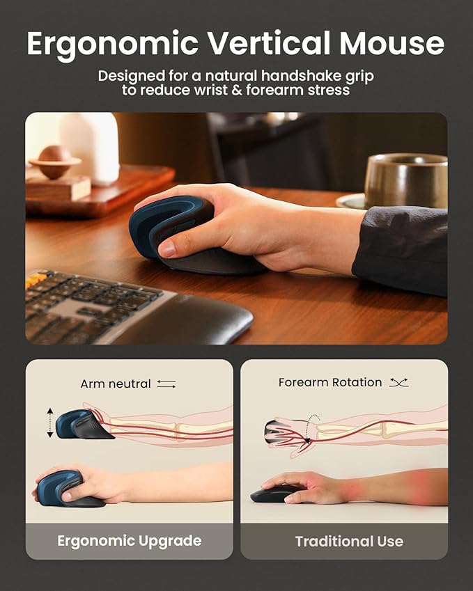 ProtoArc Ergonomic Mouse, EM11 NL Bluetooth Rechargeable Wireless Vertical Mouse - Image 5