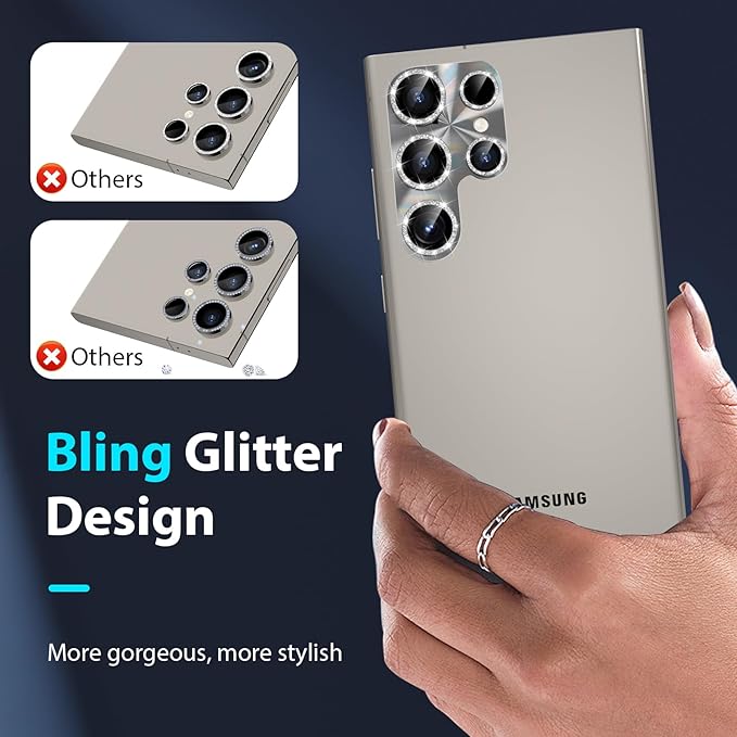 YWXTW Camera Lens Protector for Samsung Galaxy S24 Ultra, Bling Glitter - Image 3