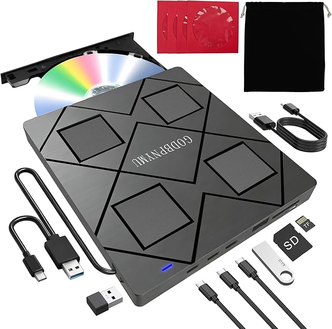 External CD/DVD Drive for Laptop, 8-in-1 USB3.0 DVD Player, Compatible Windows by GODBPMYNU