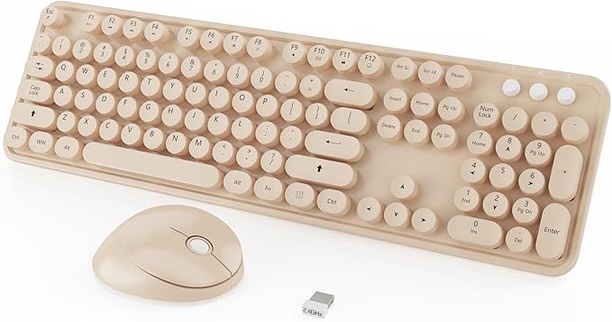 Wireless Keyboard and Mouse Combo, Cute Colorful 104 Keys Typewriter Retro by Kootop