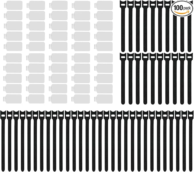100 Pack Reusable Hook & Loop Cable Ties & Labels Kit by Unknown