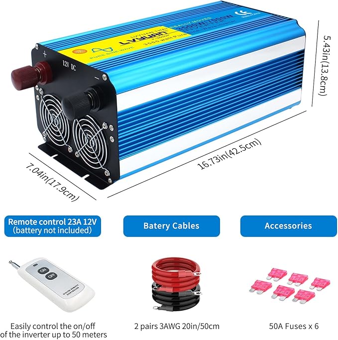 Yinleader 3500 Watt Pure Sine Wave Power Inverter 12V DC to 110V/120V AC - Image 5