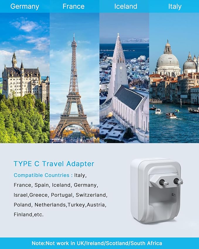 3 Pack European Travel Plug Adapter, VINTAR Foldable International Plug Adapter - Image 3
