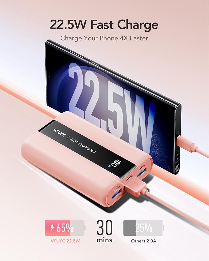 VRURC Portable Charger, 20000mAh Mini Power Bank, 22.5W Fast Charging Battery - Image 2