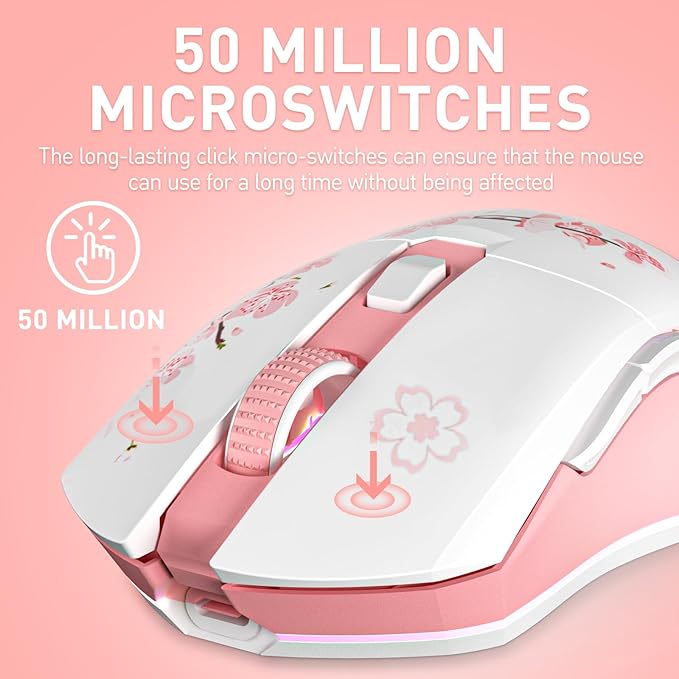 DAREU Sakura Pink Wireless Gaming Mouse - Image 4