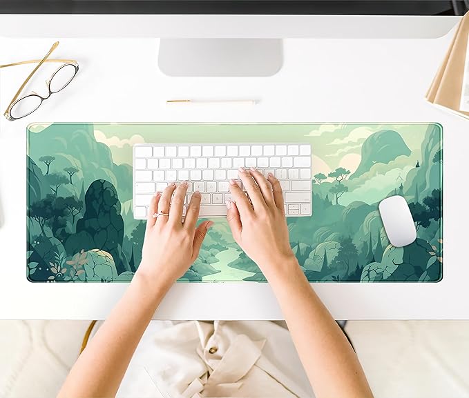 Cute Pastel Mint Green Forest Sage Desk Mat Anime Large Gaming Mouse Pad XL - Image 4
