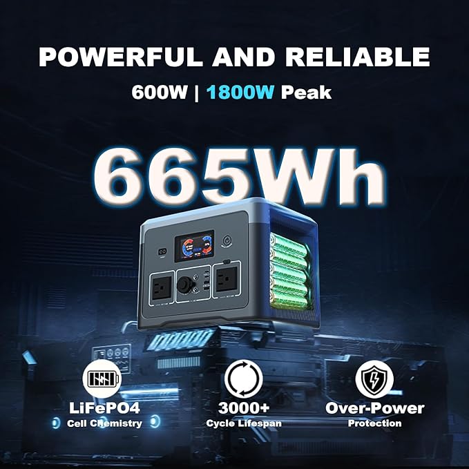 Portable Power Station 600W 665.6Wh LiFePO4 Battery Backup Solar Generator - Image 2