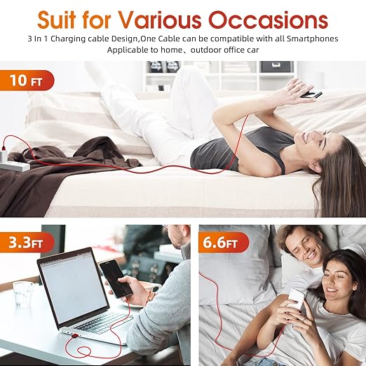 Magnetic Charging Cable, 540 Rotating Phone Charger 3 in 1 USB Cable Nylon - Image 7