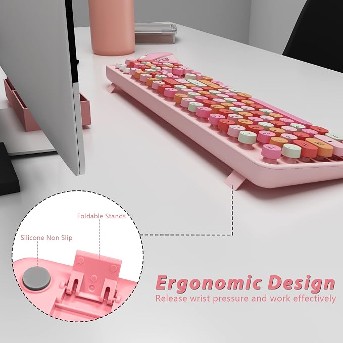 Cute Pink Wireless Keyboard and Mouse, 2.4G Retro Round Keycap - Image 4