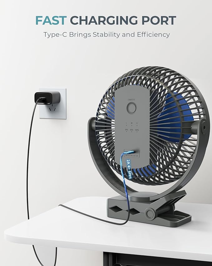 xasla 10000mAh Portable Rechargeable Clip on Fan, 8 inch Battery Operated Fan - Image 6