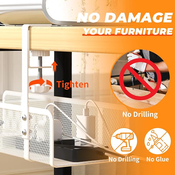 Under Desk Cable Management Tray, Wire Management Desk Cable Organizer Cable - Image 4