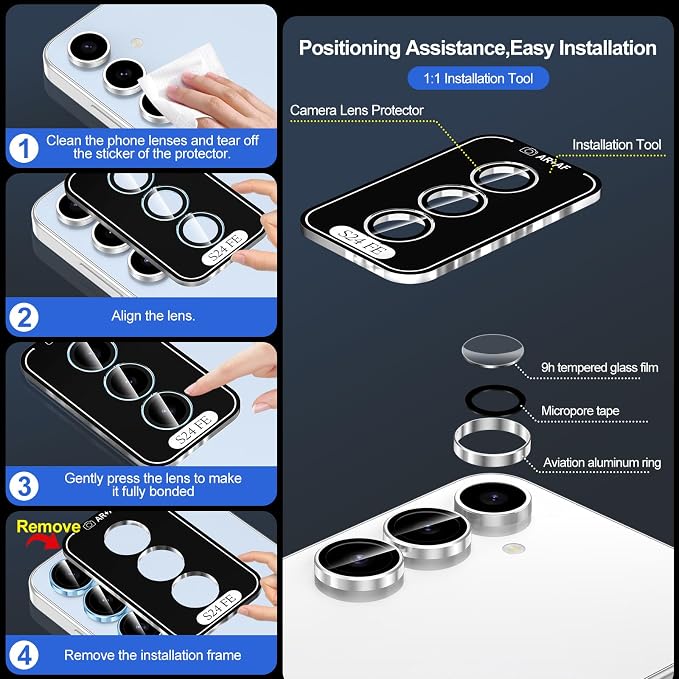for Samsung Galaxy S24 FE Camera Lens Protector, Individual Metal Ring Tempered - Image 6