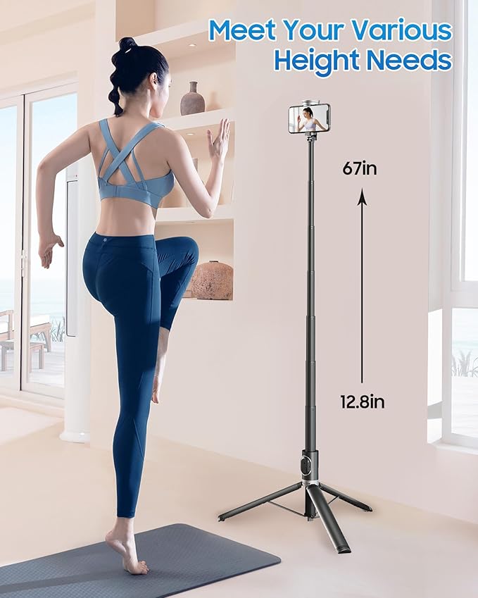 67" Selfie Stick Phone Tripod, All-in-1 Cell Phone Tripod - Image 8