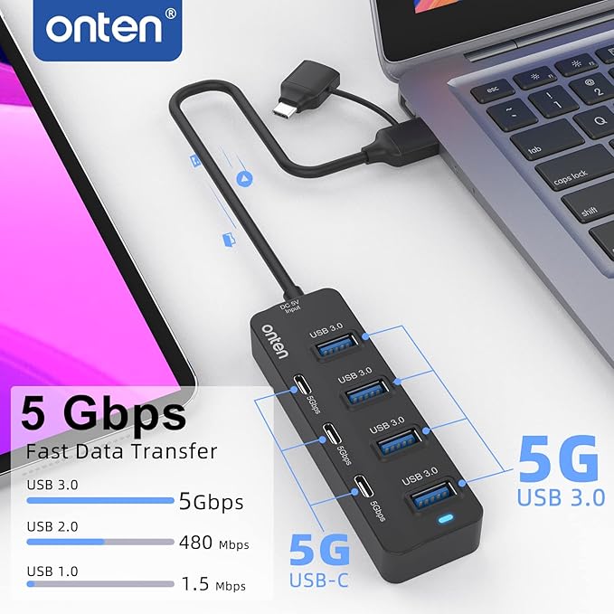 USB C Hub, 7 Ports USB3.0 to USB-C HUB - Image 2
