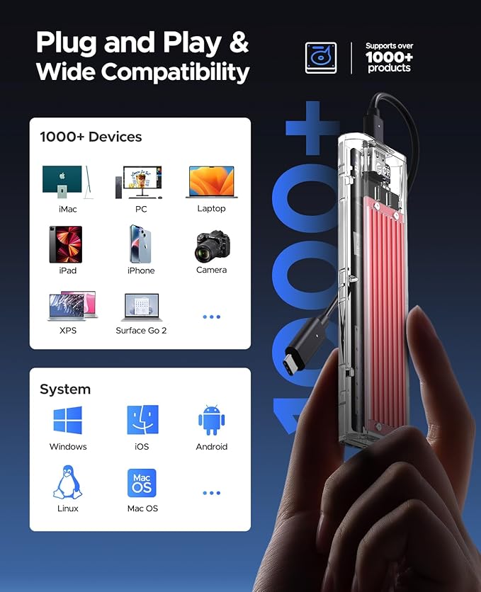 ORICO M.2 NVMe SSD Enclosure, USB 3.2 Gen 2, Transparent External Solid State - Image 5