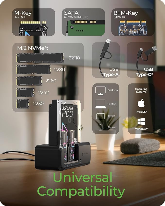 M.2 NVMe & SATA SSD/HDD Hard Drive Docking Station, ICY BOX USB-C 10Gbps NVMe - Image 4