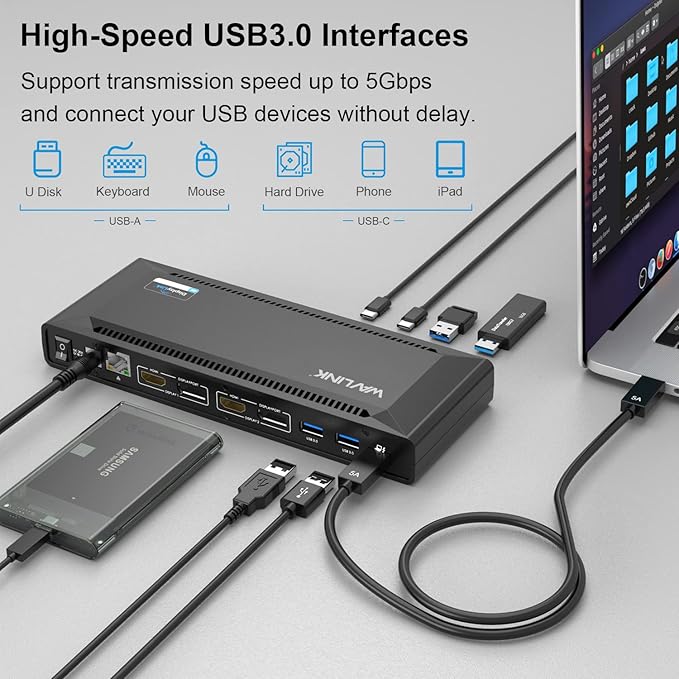 WAVLINK Universal USB C Laptop Docking Station Dual Monitors 5K/4K@60Hz - Image 6