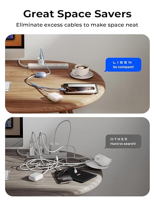 LISEN Multi Charging Cable 3 in 1 iPhone 16 Charger Cord, Retractable Car - Image 6