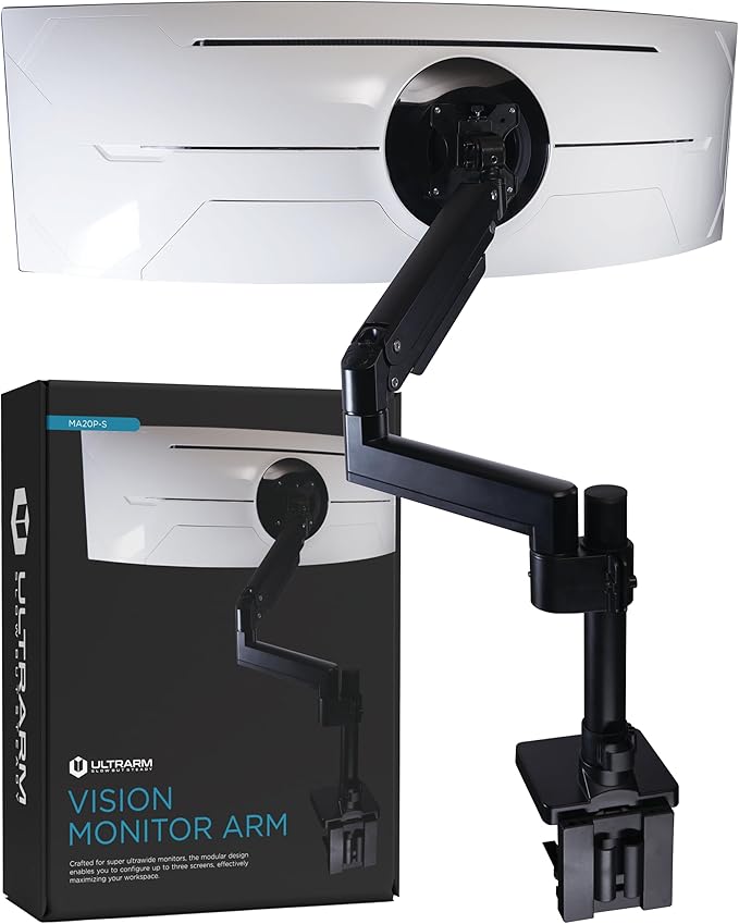 Heavy Duty Monitor Arm for Ultrawide Monitors up to 57" and 44 lbs, Single Desk by ULTRARM