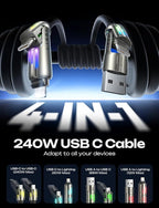 LISEN USB C to Lightning Cable, 240W 4 in 1 Charging Cable 10FT, Chubby USB A/C - Image 4