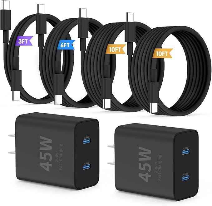 Super Fast Samsung Charger Type C, 45W Dual Port USB C Fast Charger Block & by QZIIW