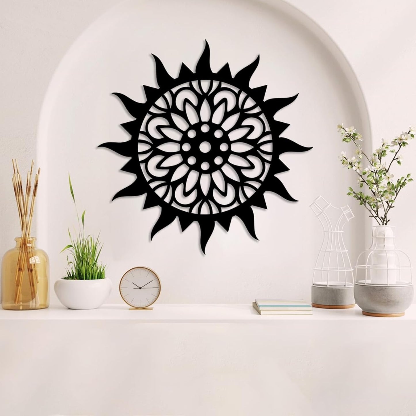 Sunburst Metal Wall Decor, Metal Sun Wall Decor, Metal Sun Flower Wall Art, Outdoor Metal Sun Wall Art, Sun Burst Wall Decor, Home Decor, Patio Decor, Wall Art for Living Room, Bedroom (Black, 35"x35"|90x90cm)