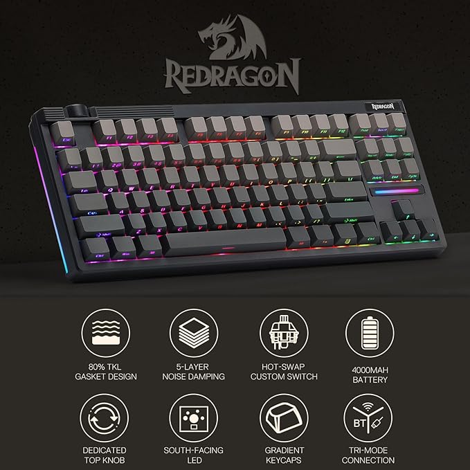 Redragon K729 PRO 80% Wireless Gasket RGB Gaming Keyboard, 3-Mode TKL - Image 2
