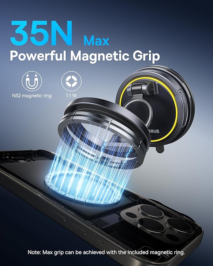 Baseus for Magsafe Car Mount, Vacuum 119LBS Magnetic Suction Cup Phone Holder - Image 3