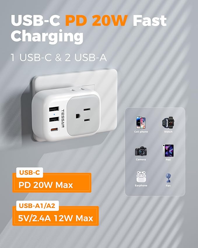 Italy Travel Plug Adapter 2 Pack, TESSAN Italy Power Adaptor - Image 4