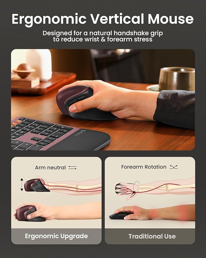 ProtoArc Ergonomic Vertical Mouse, EM11 NL Rechargeable Wireless Mouse Bluetooth - Image 5
