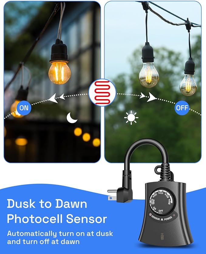 HBN Outdoor Light Timer with Remote Control, Waterproof Light Sensor Timer - Image 4