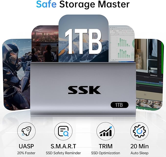 SSK 1TB SSD External Hard Drive, Portable SSD Up to 550MB/s Fast Solid State - Image 4