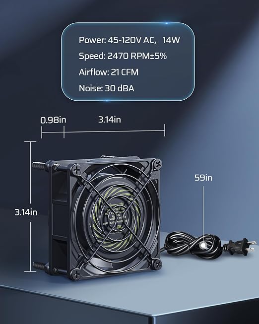 DEWENWILS 120V AC Quiet Muffin Fan, 80mm×25mm Waterproof Case Fan Cooling Fan - Image 6