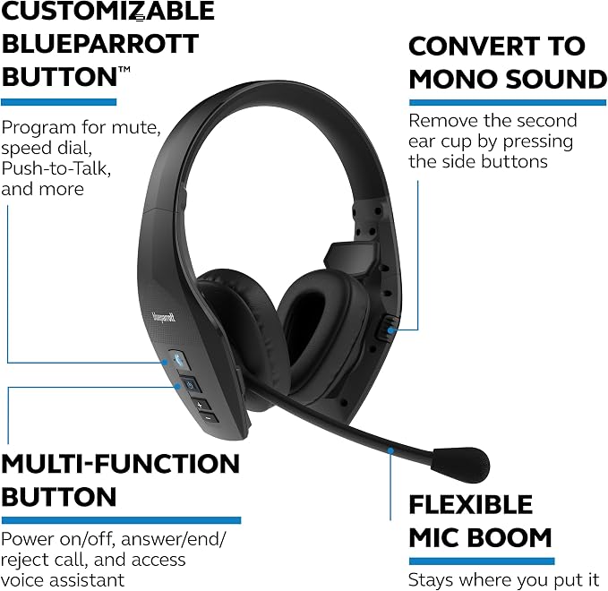 BlueParrott S650-XT Bluetooth Wireless Headphones 96% Noise Canceling Over Head - Image 8