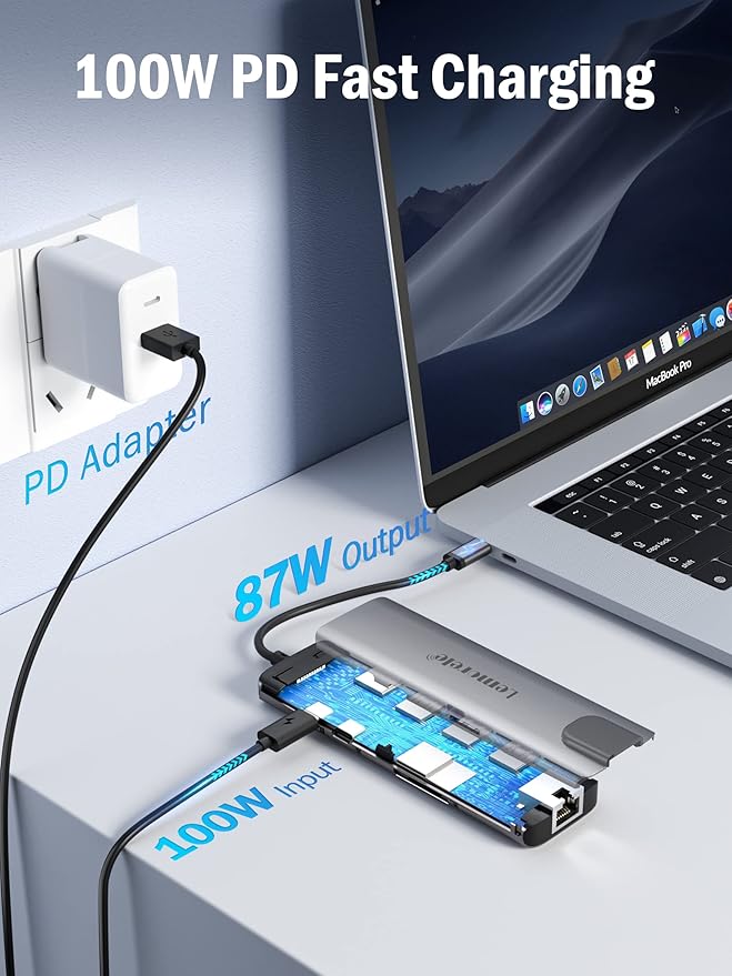 Lemorele USB C Hub Multiport Adapter 9 in 1 w/Gigabit Ethernet, 100W PD - Image 5