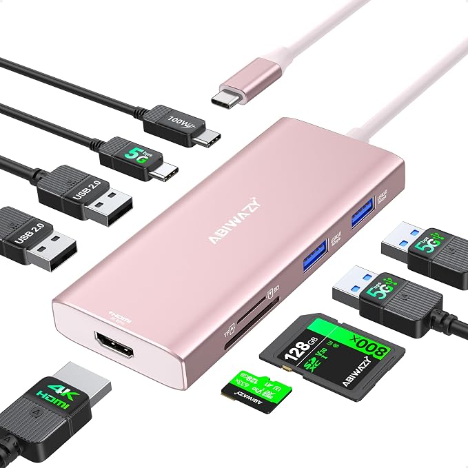 USB C Hub HDMI USB Adapter, 9 in 1 Dock by ABIWAZY