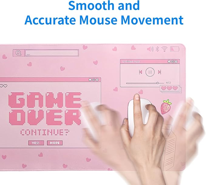 Pink Gaming Mouse Pad 31.5x11.8 Inch Pastel Game Over Large Mousepad Kawaii - Image 6