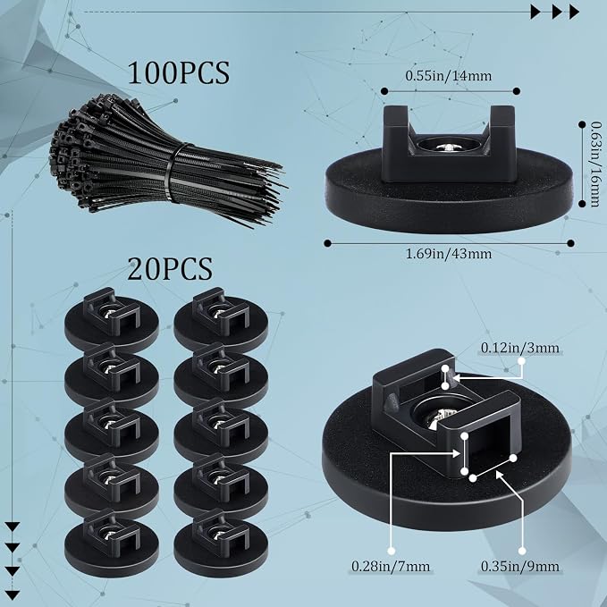 Yookeer 120 Pieces Magnetic Zip Tie Mount Multipurpose Cable Holder Magnets - Image 2
