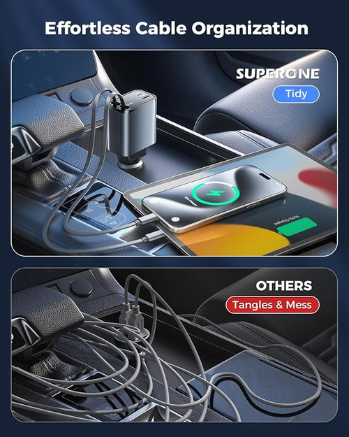 4 in 1 Retractable Car Charger, SUPERONE Smaller Fast Car Phone Charger 69W - Image 2