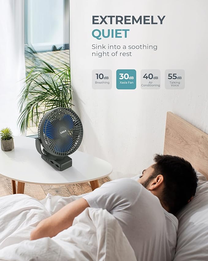 xasla 10000mAh Portable Rechargeable Clip on Fan, 8 inch Battery Operated Fan - Image 5