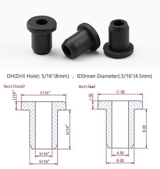 25 pcs 5/16" Drill Hole，3/16" ID Black Silicone Top hat Rubber Grommets - Image 2
